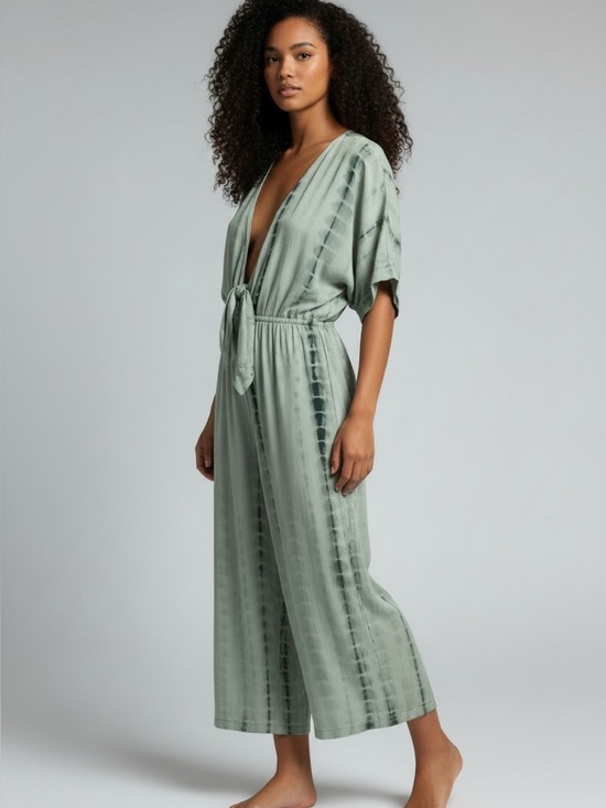 Vici Pants - VICI Tie Dye Romper | Sage Green Boho Short Sleeve Jumpsuit Size Small